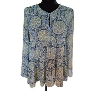Ann Taylor Loft Babydoll Semi-sheer Top Floral Medallion Print Size Small